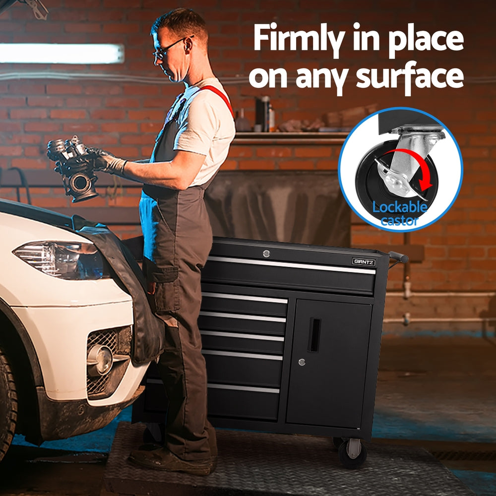 Giantz 6-Drawer Tool Trolley Chest Cabinet Black Wheels