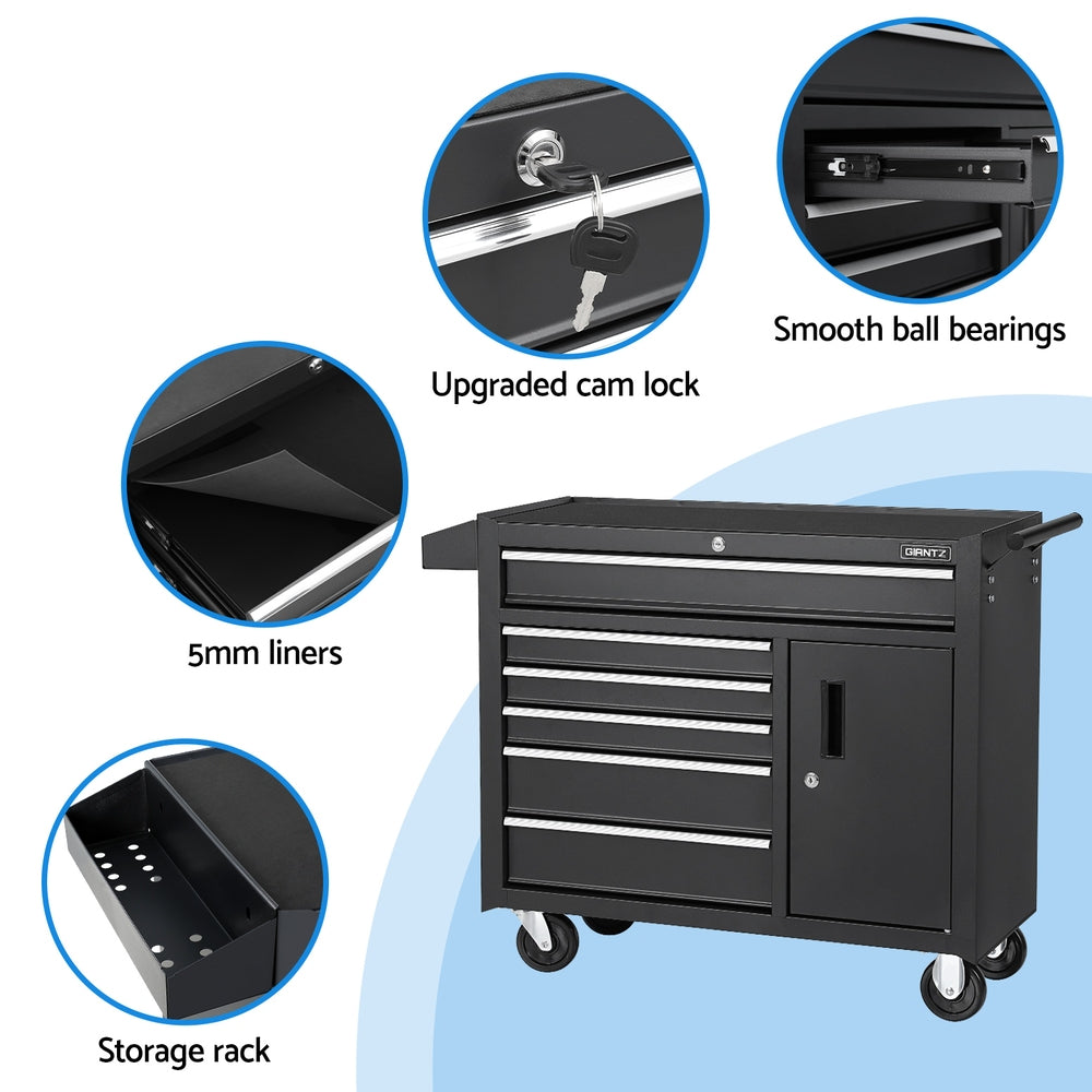 Giantz 6-Drawer Tool Trolley Chest Cabinet Black Wheels
