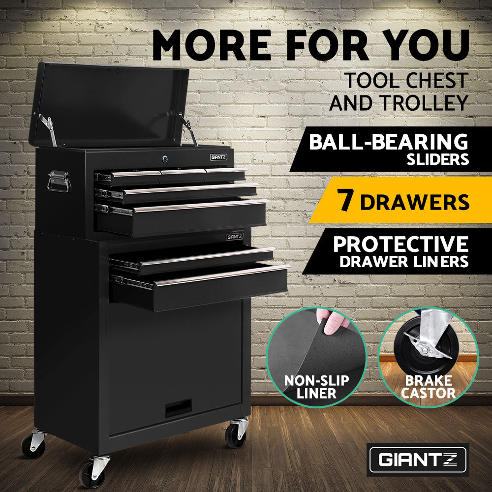 Giantz 7-Drawer Tool Trolley Cabinet Chest Black