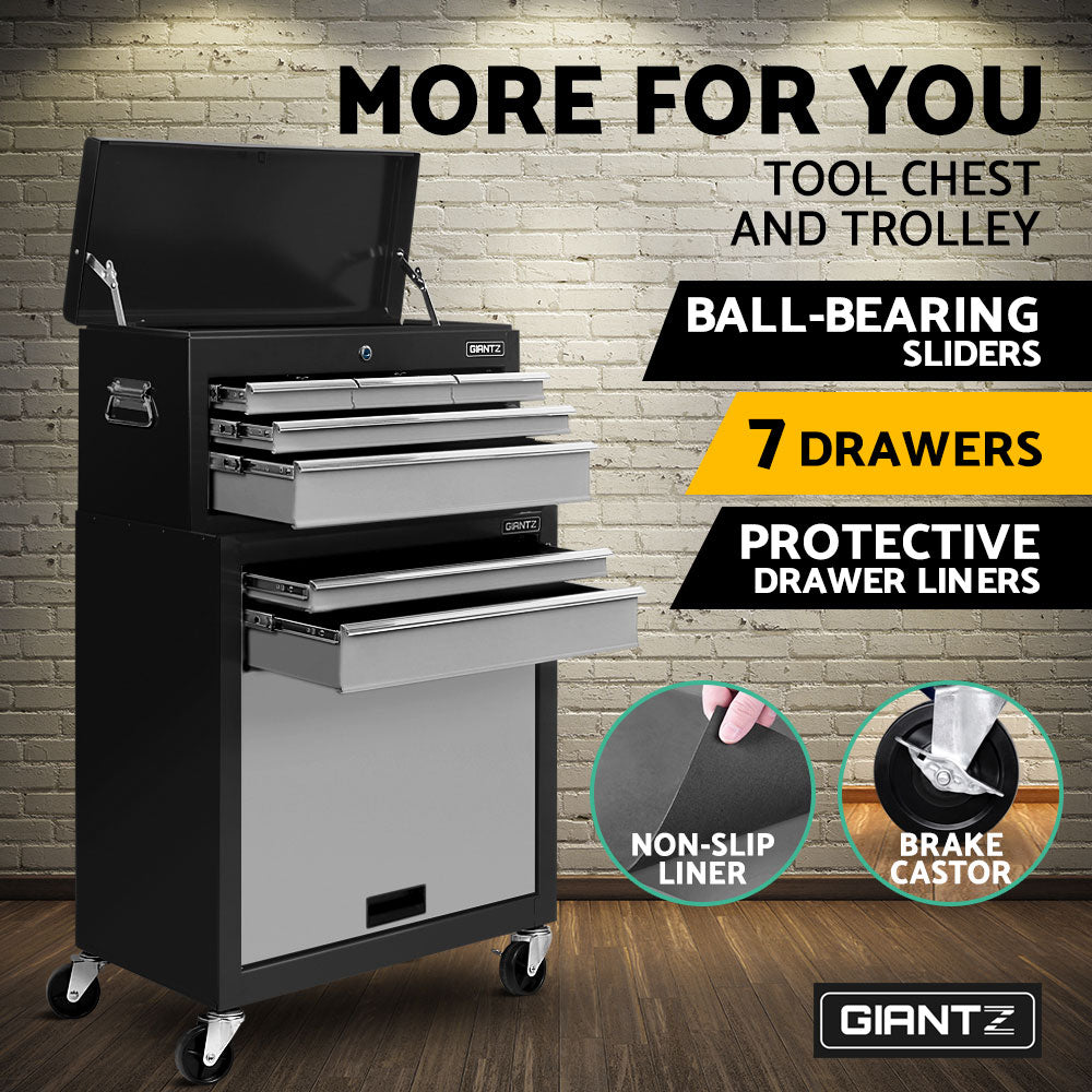Giantz 7 Drawer Tool Box Cabinet Trolley Grey