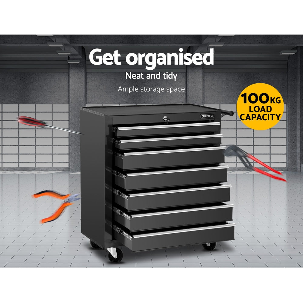 Giantz 7-Drawer Tool Trolley Cabinet Black