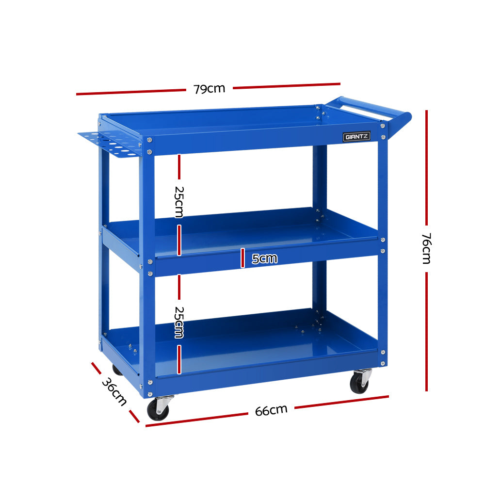 Giantz 3-Tier Tool Cart Trolley Blue Workshop Garage Storage