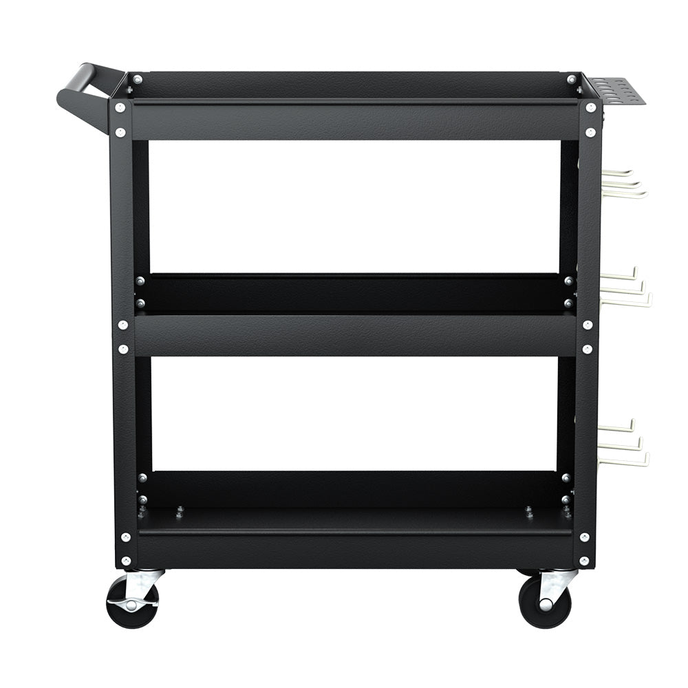 Giantz 3-Tier Tool Cart Storage Trolley Pegboard Hooks Black