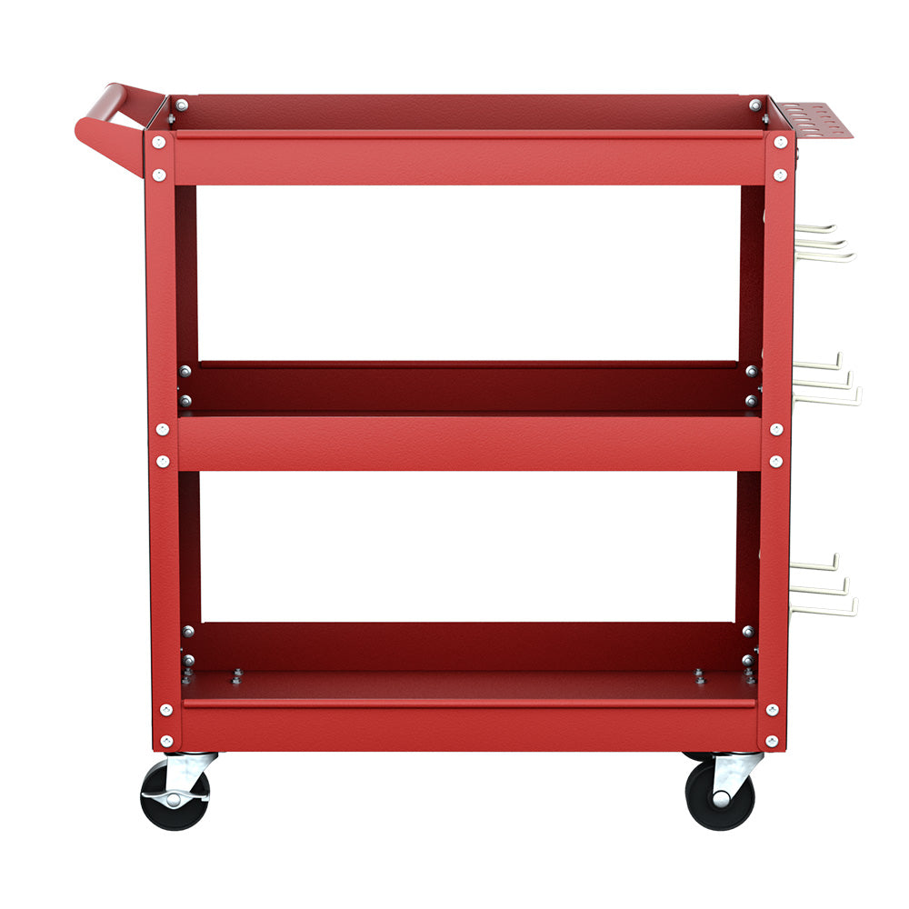Giantz 3-Tier Tool Cart Workshop Trolley Pegboard Hooks Red