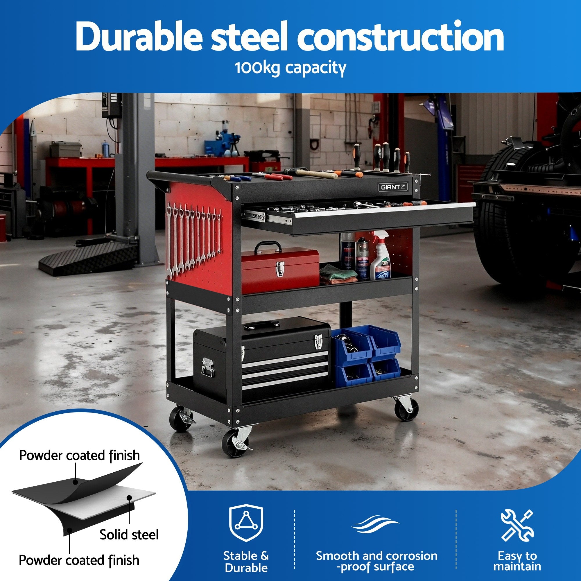 Giantz Tool Trolley Cart Rolling Cabinet with Drawer Workshop Garage Storage