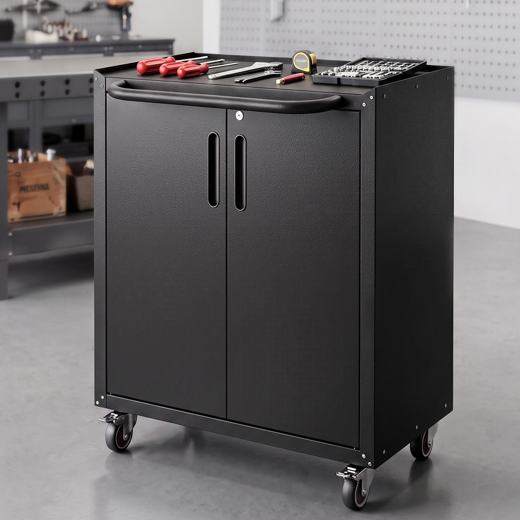 Giantz Rolling Tool Cabinet Heavy-Duty Storage Cabinet Adjustable Shelf Black