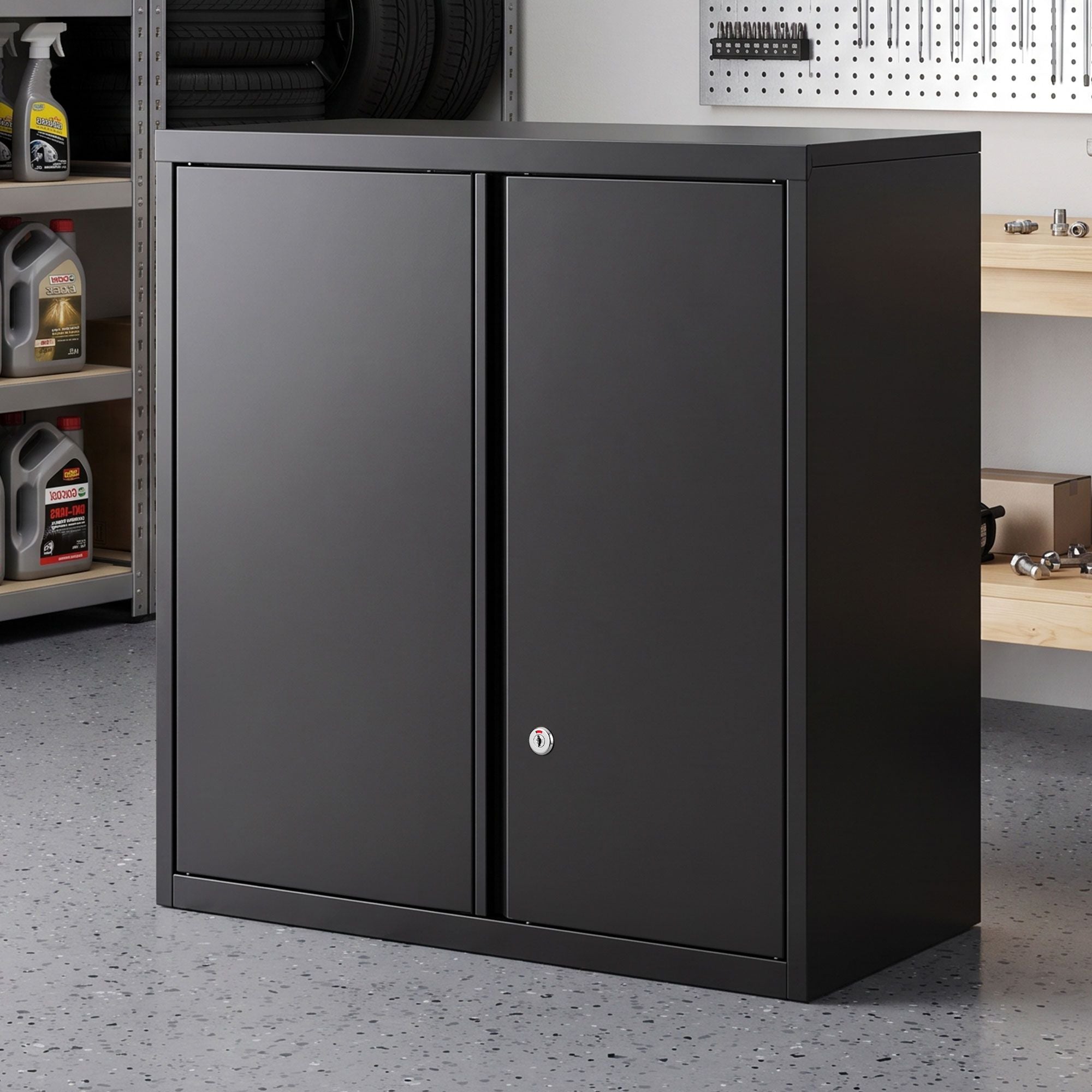 Giantz Steel Tool Cabinet Wall Mount Adjustable Shelf Garage Storage Lockable Black