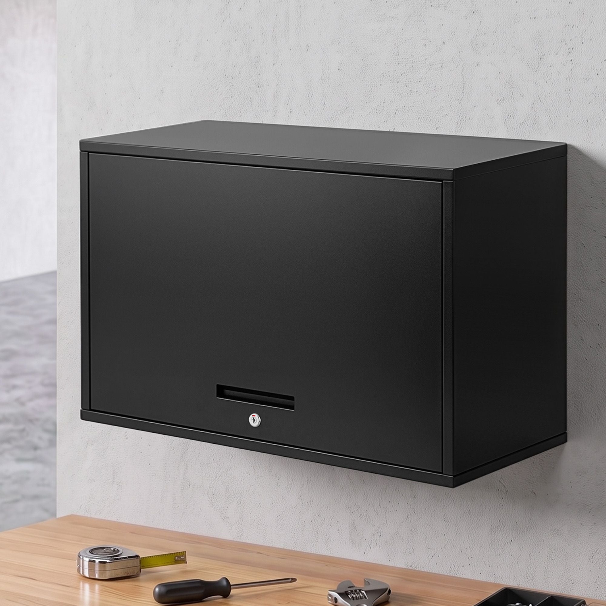 Giantz Wall Mount Steel Tool Cabinet Garage Storage Box Lockable Overhead Shelf Black