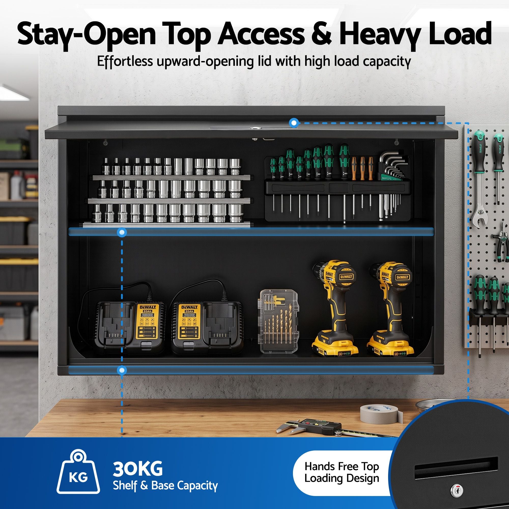 Giantz Wall Mount Steel Tool Cabinet Garage Storage Box Lockable Overhead Shelf Black