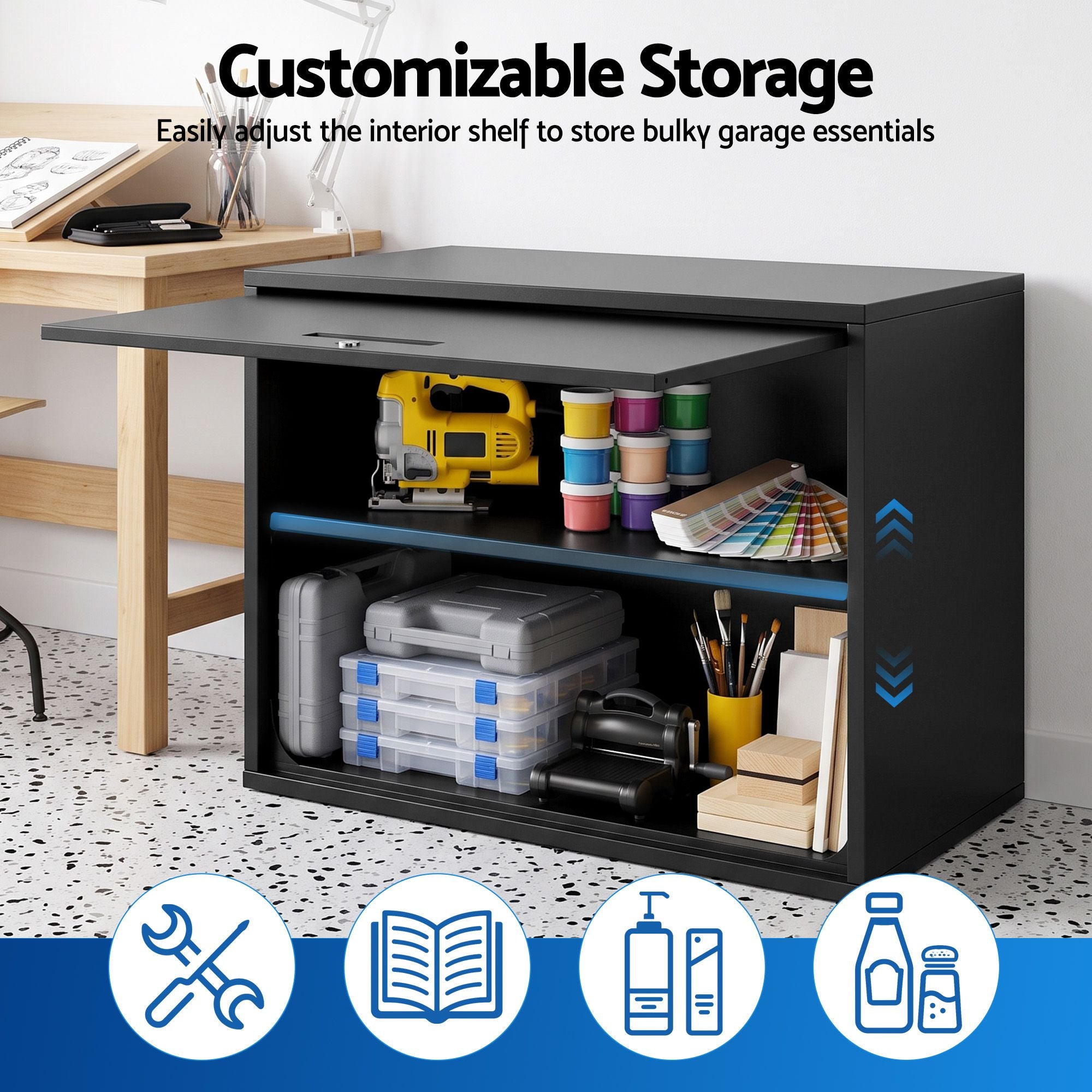 Giantz Wall Mount Steel Tool Cabinet Garage Storage Box Lockable Overhead Shelf Black