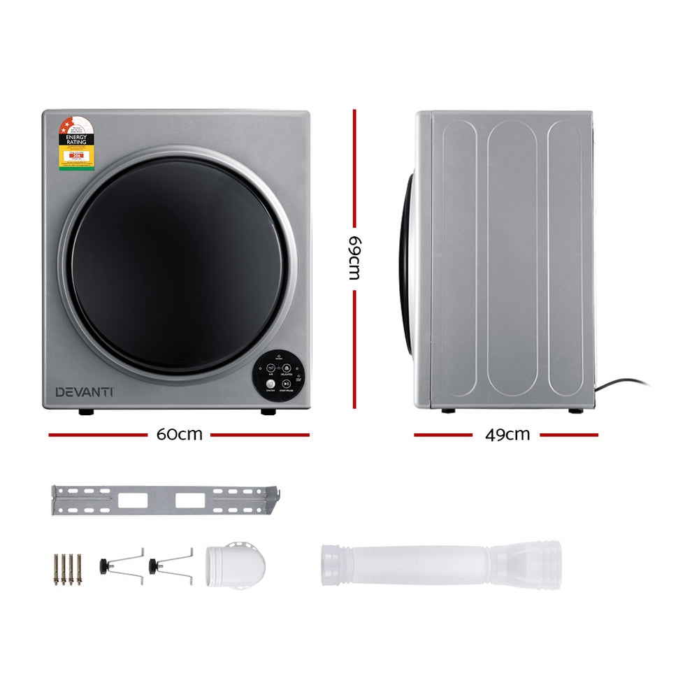 Devanti 5kg Tumble Dryer Fully Automatic Silver