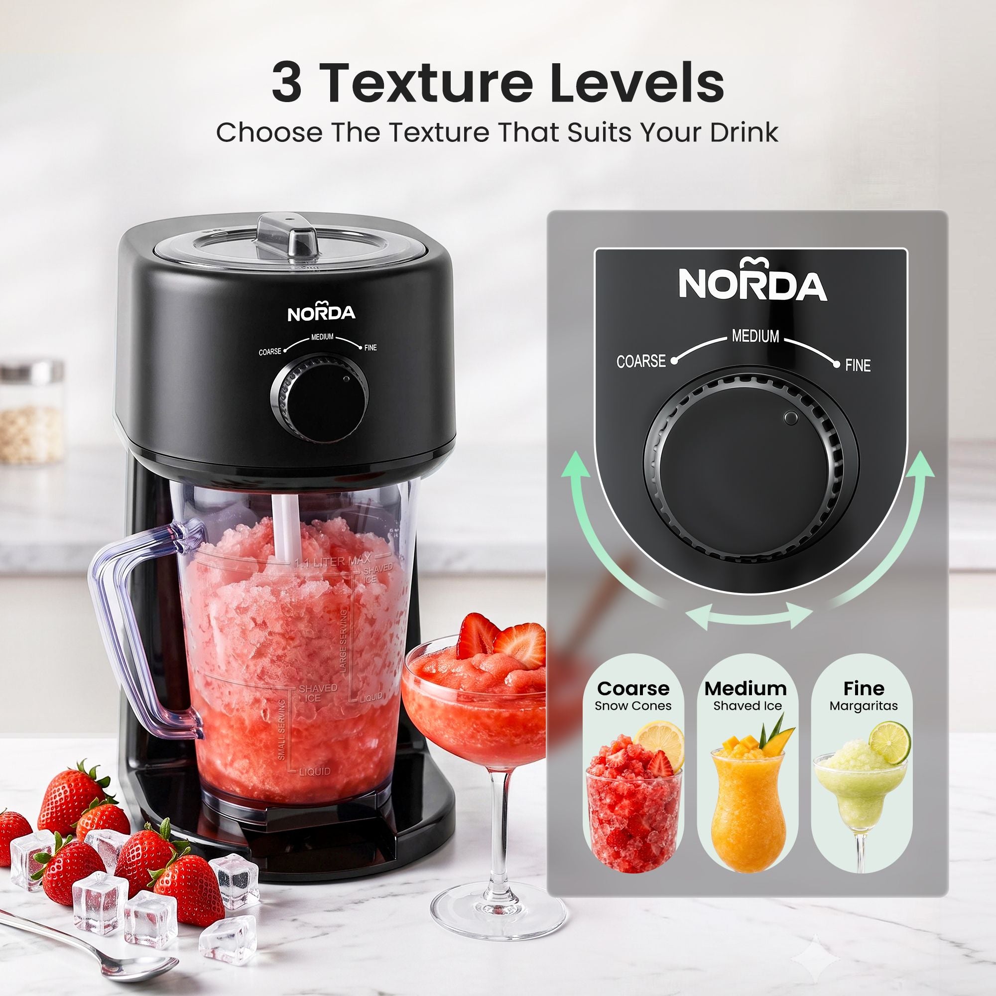 NORDA 1.1L Slushie Machine Shaved Ice Maker 3 Texture Levels Black