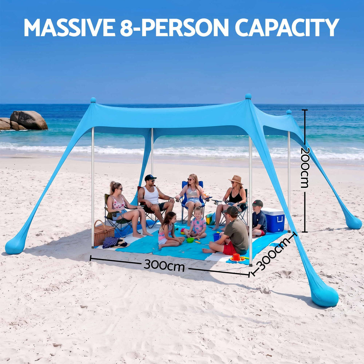 Weisshorn Beach Tent Sun Shelter 300x300cm UPF 50+ for 8 Persons