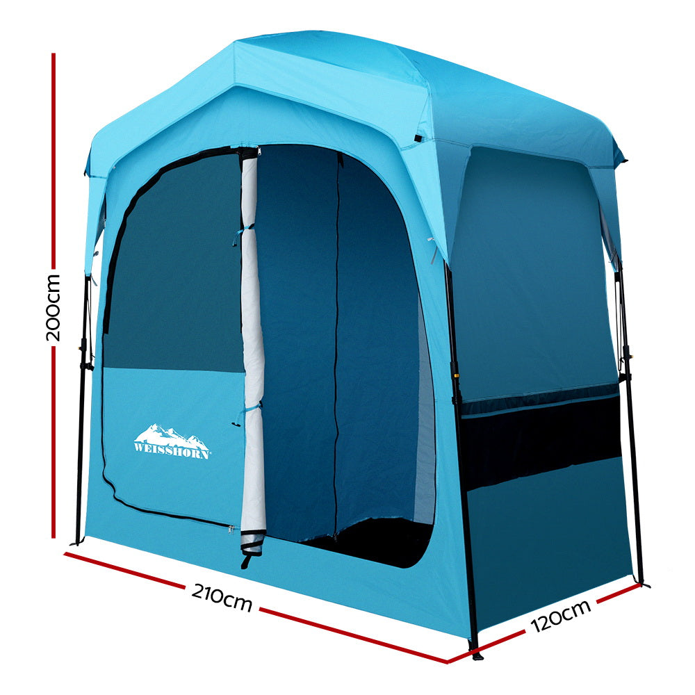 Weisshorn Double Camping Shower Toilet Tent Fast Set Up Blue