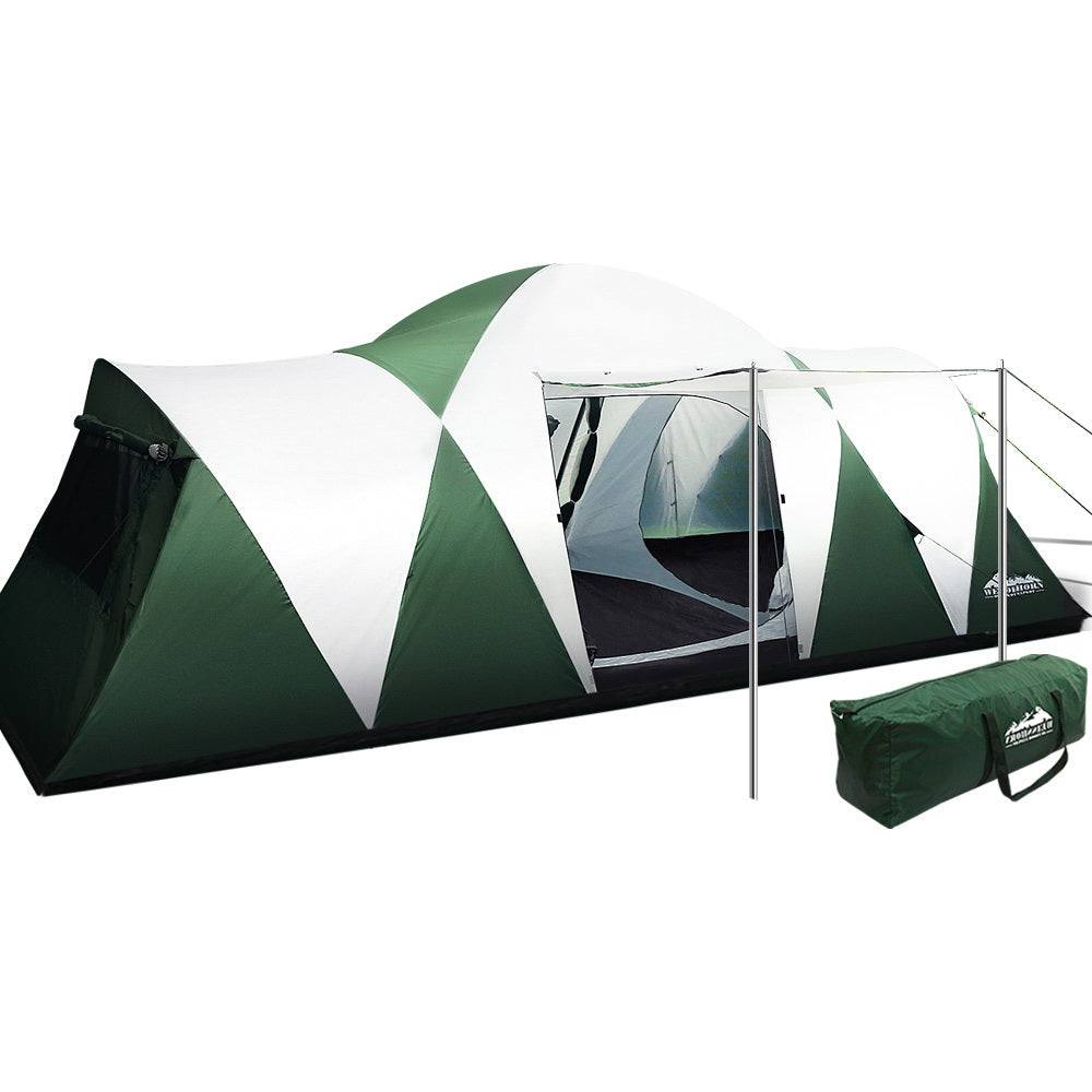Weisshorn Family Camping Tent 12 Person Hiking Beach Tents 3 Rooms Green
