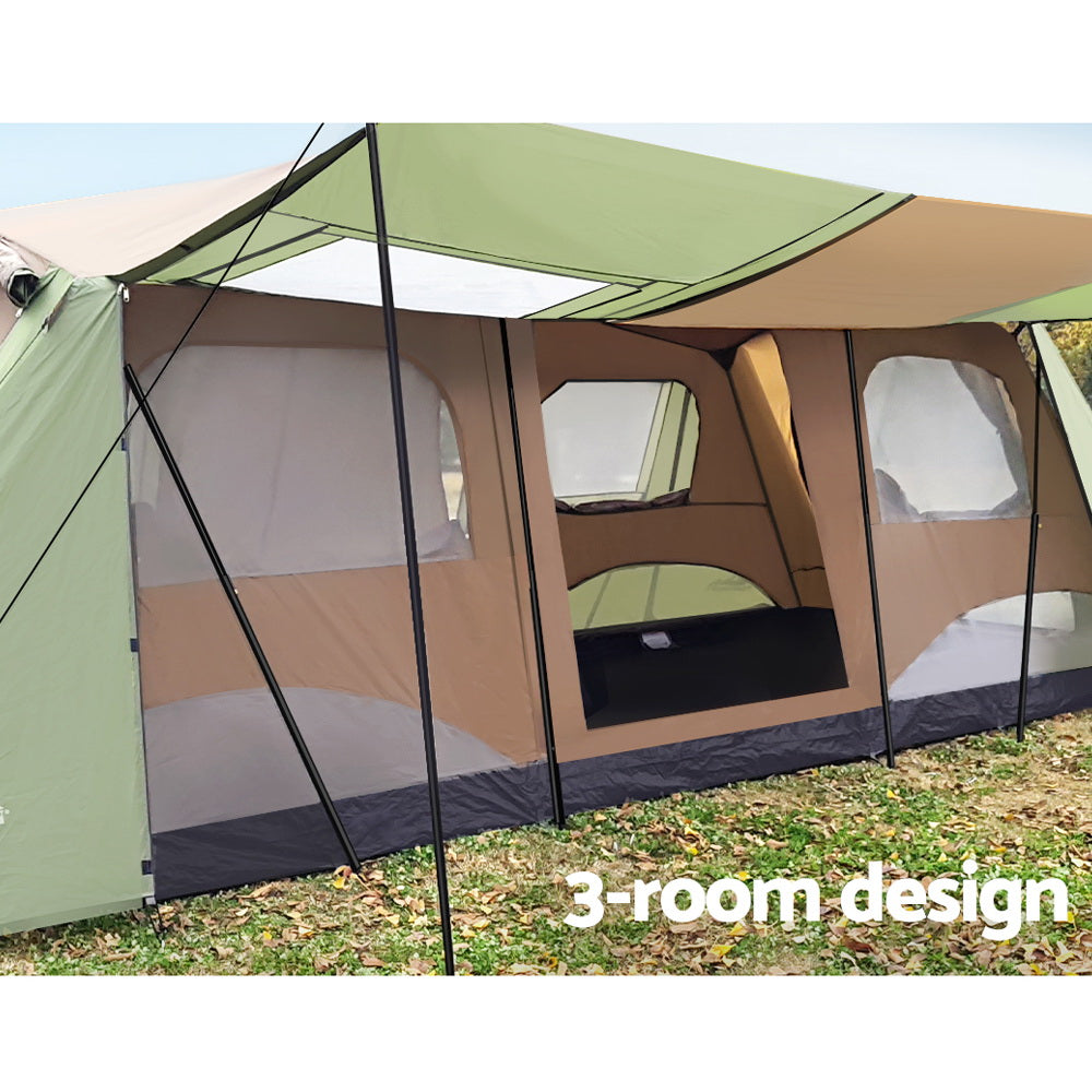 Weisshorn 10-Person Instant Camping Tent 3-Room Green
