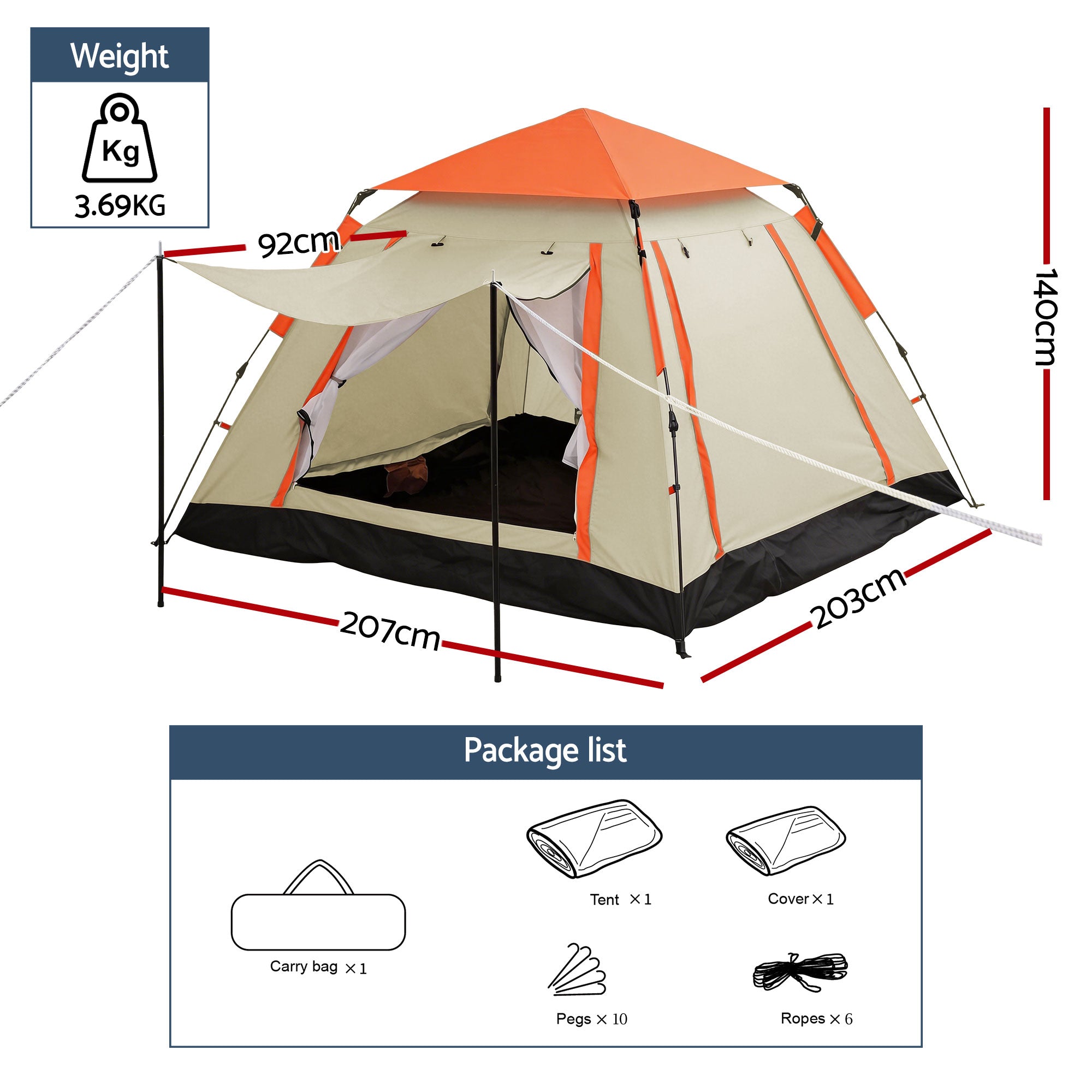 Weisshorn Pop Up Camping Tent 3-4 Person Automatic Tent Instant Setup Waterproof