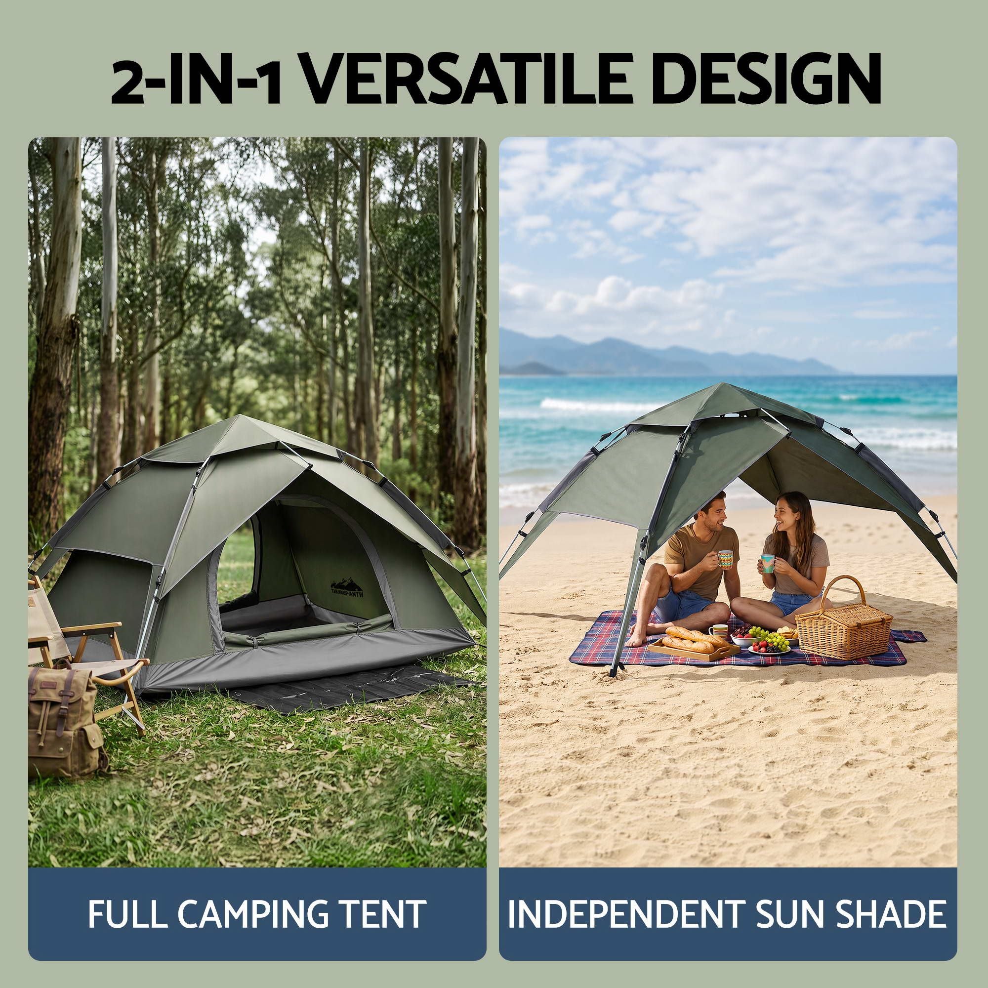 Weisshorn 2 Person Camping Tent Automatic Pop Up Water Repellent Shade Outdoor