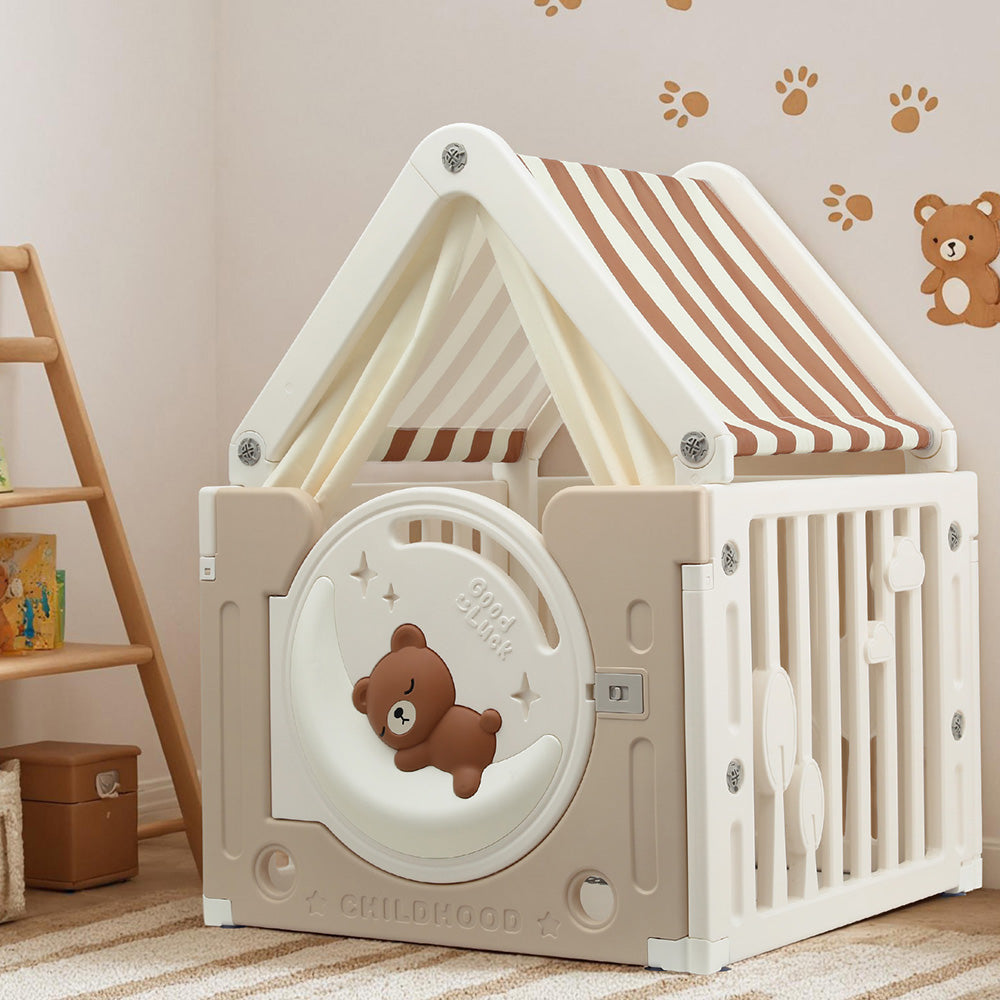 Keezi Kids Playhouse Tent Castle with Floor Mat White/Beige