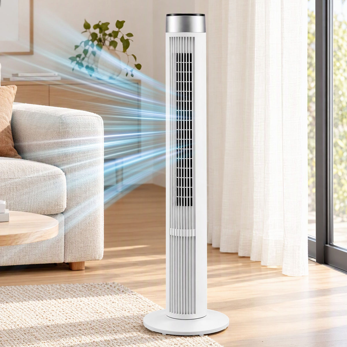 Devanti Tower Fan 3 Speed with Remote Control and 7.5h Timer, White