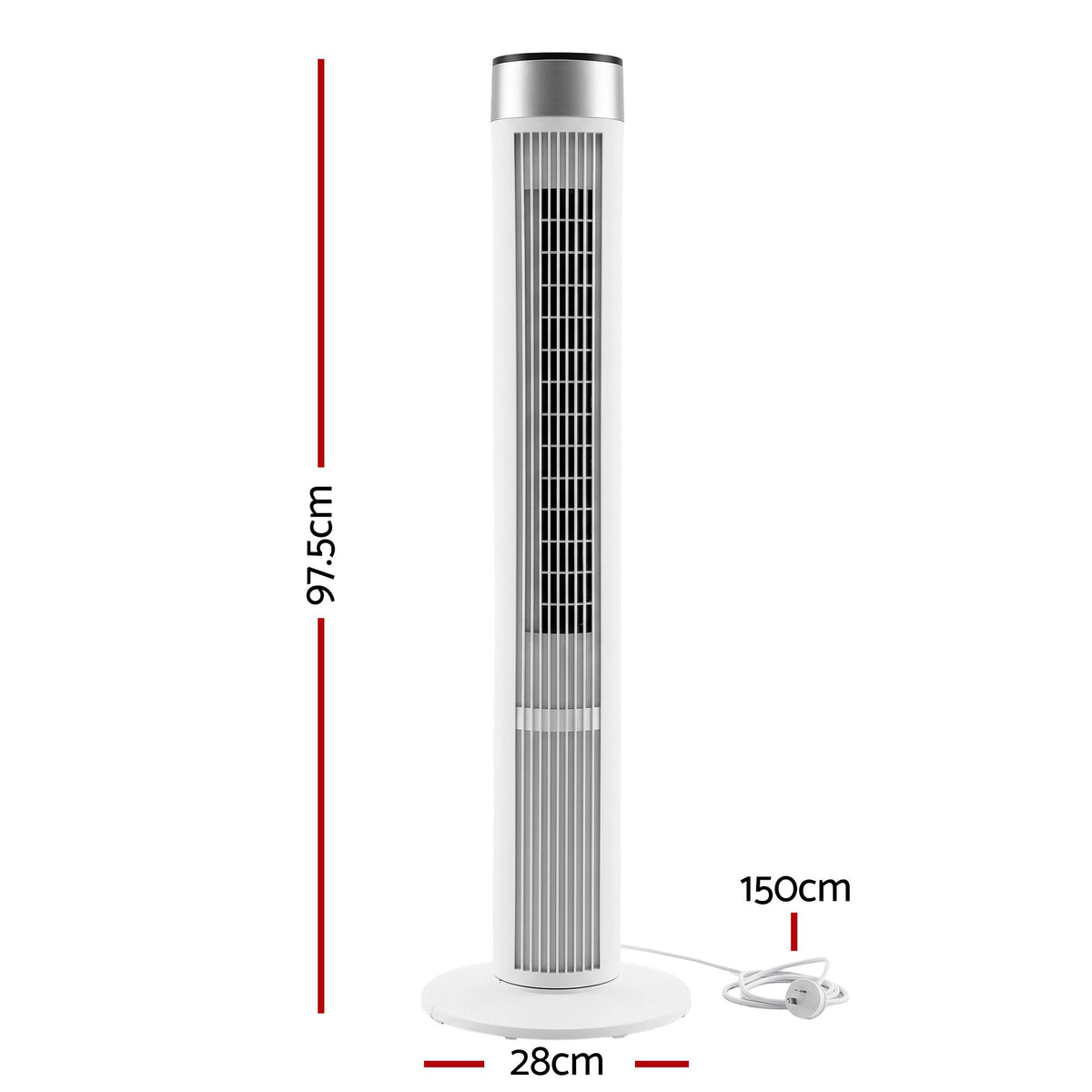 Devanti Tower Fan 3 Speed with Remote Control and 7.5h Timer, White