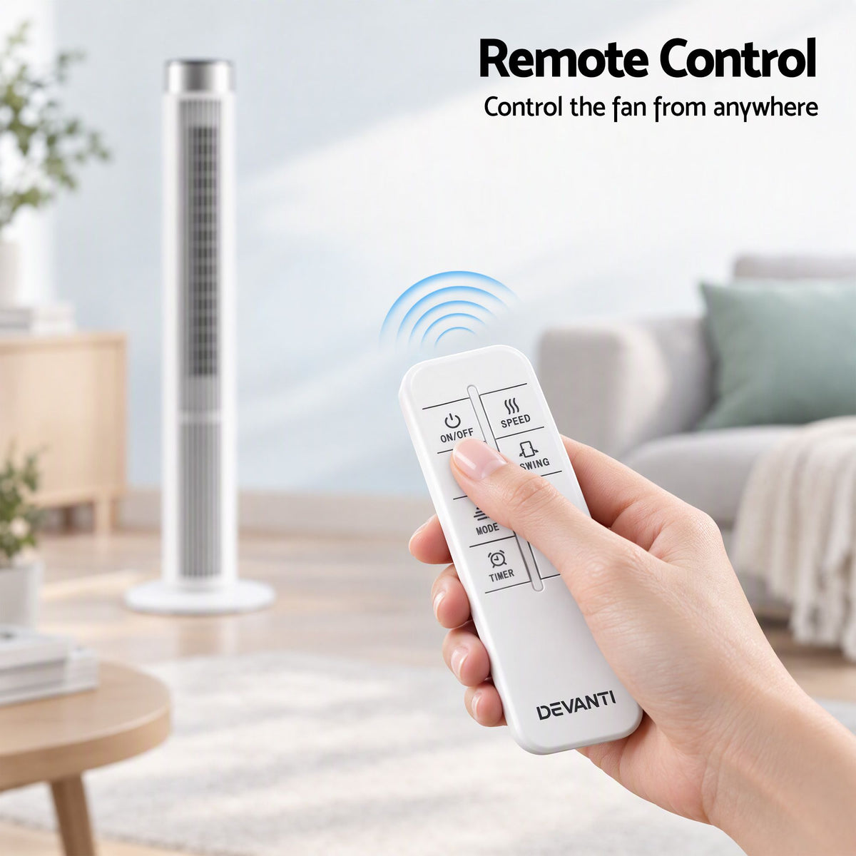 Devanti Tower Fan 3 Speed with Remote Control and 7.5h Timer, White