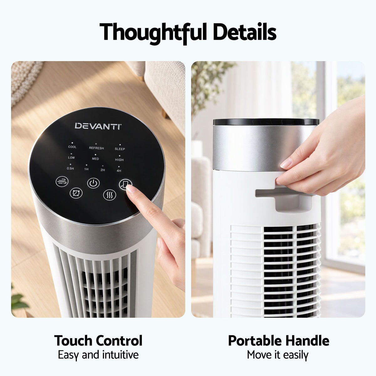 Devanti Tower Fan 3 Speed with Remote Control and 7.5h Timer, White