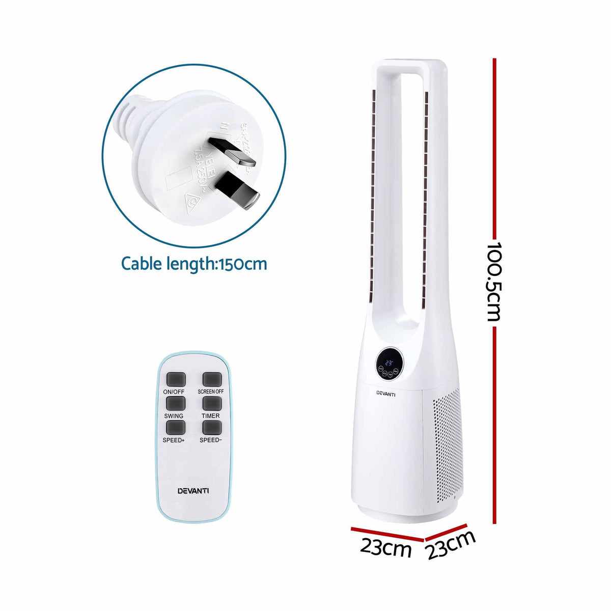 Devanti Bladeless Tower Fan 100cm 2-in-1 Cooling Airflow Purifying Remote