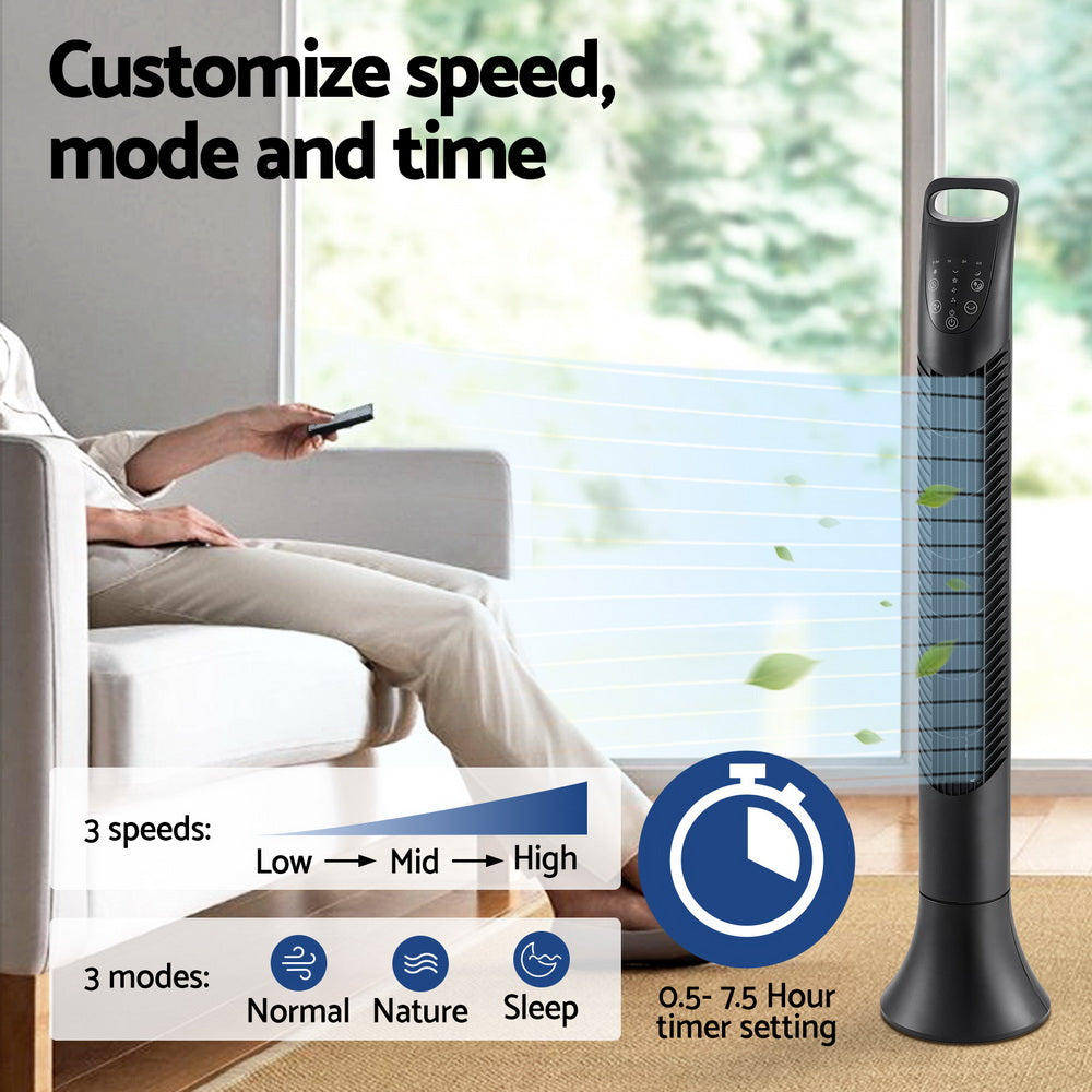 91cm Oscillating Tower Fan, 3 Speeds, Remote & Timer — Devanti