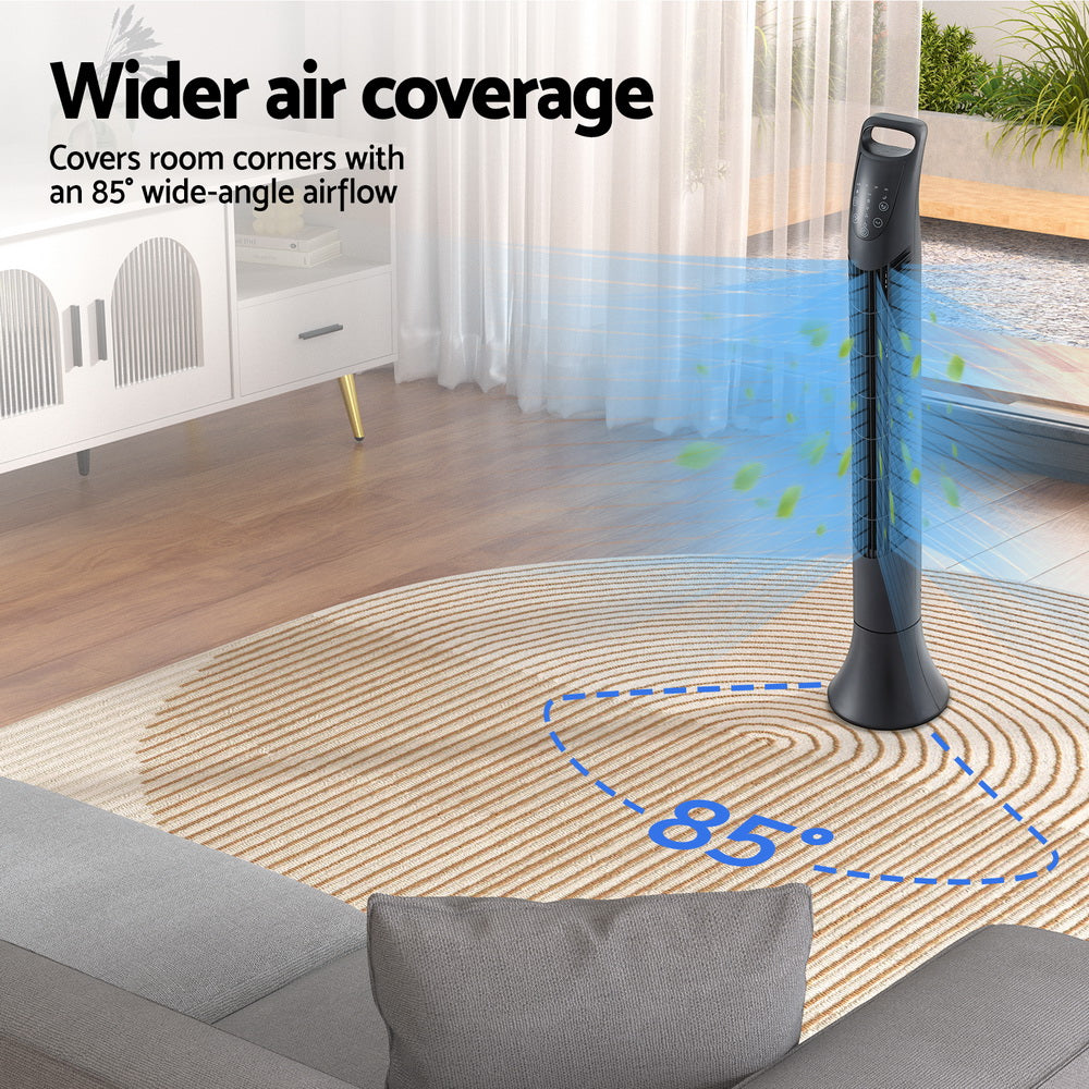 Devanti 91cm Tower Fan Oscillating 3 Speeds Remote Black