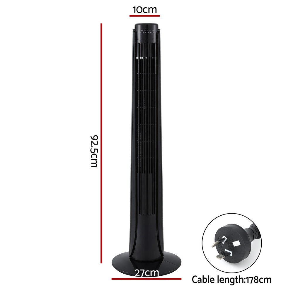 Devanti 93cm Tower Fan Oscillating 3 Speeds Remote Control Black