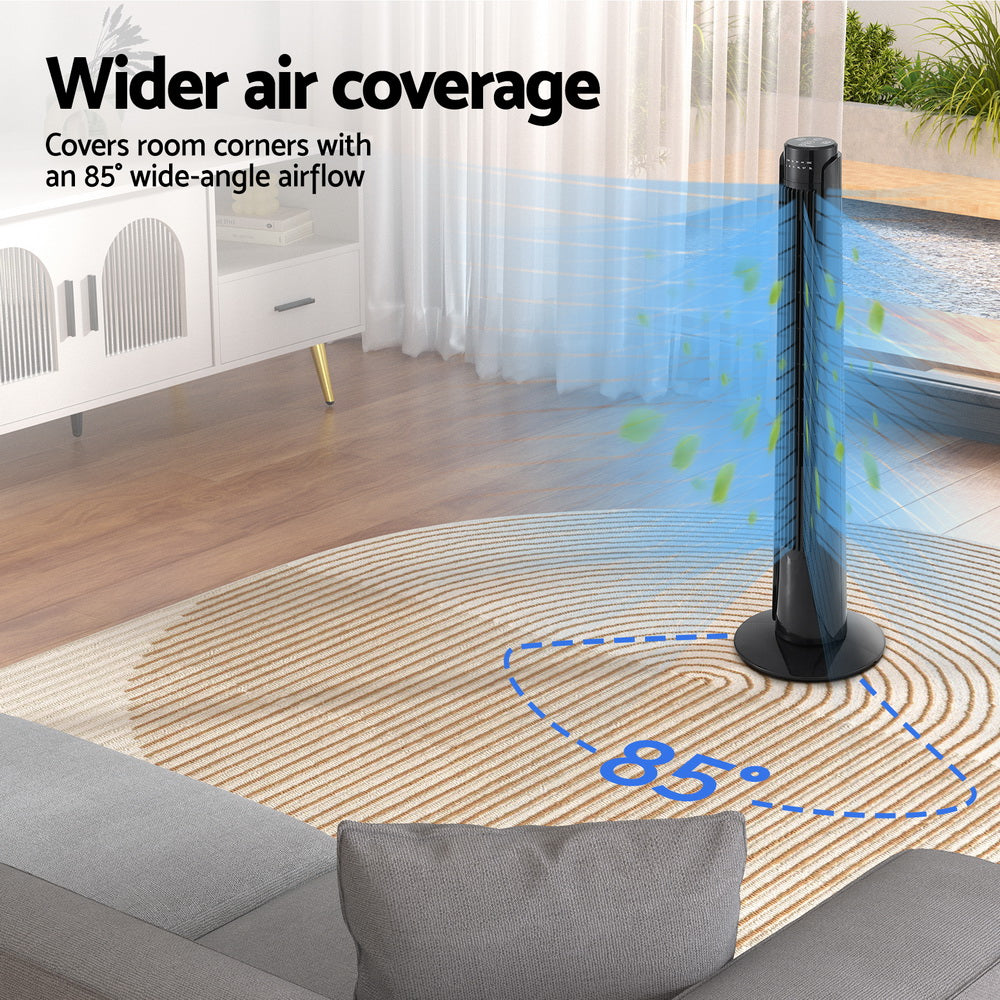 Devanti 93cm Tower Fan Oscillating 3 Speeds Remote Control Black