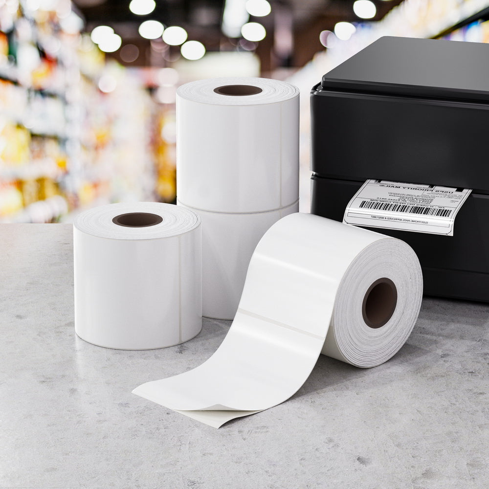 4 Rolls Thermal Printer Label Paper 100x150mm White Shipping Stickers
