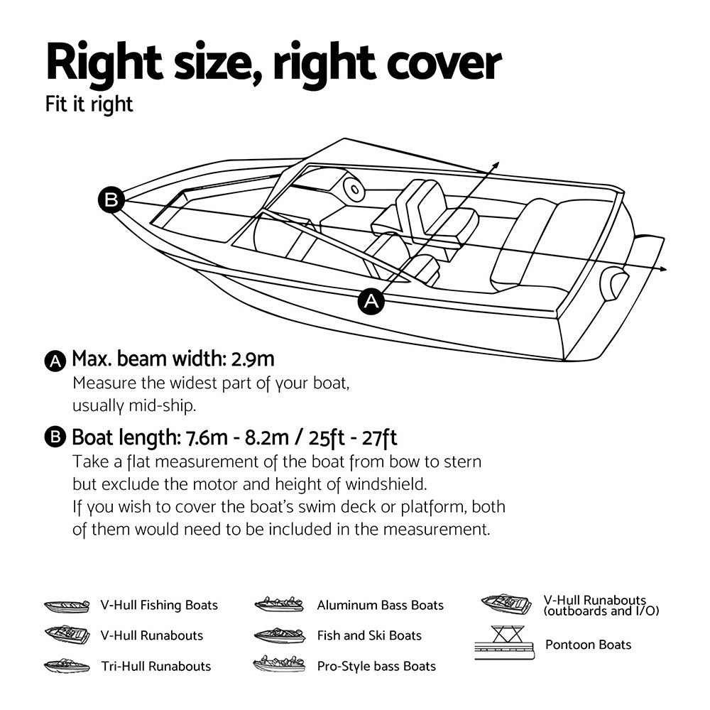 UV-Resistant 25-27ft Boat Cover 600D Polyester, Seams, Zipper - Seamanship