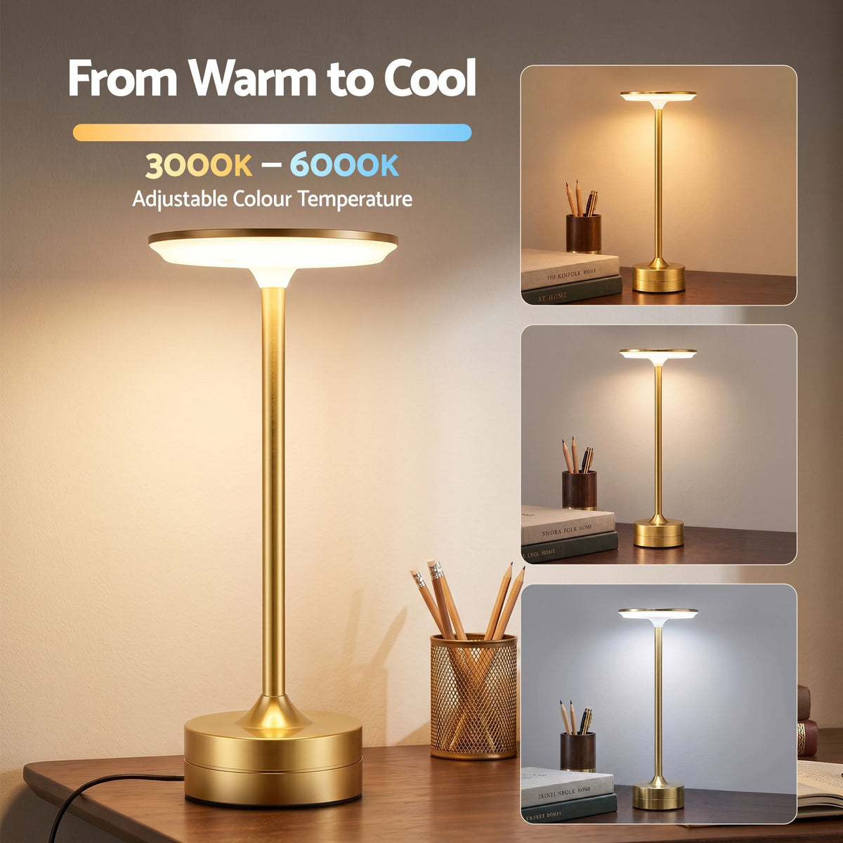 Artiss Gold Touch Table Lamp, Dimmable LED, 3000-6000K, Type-C