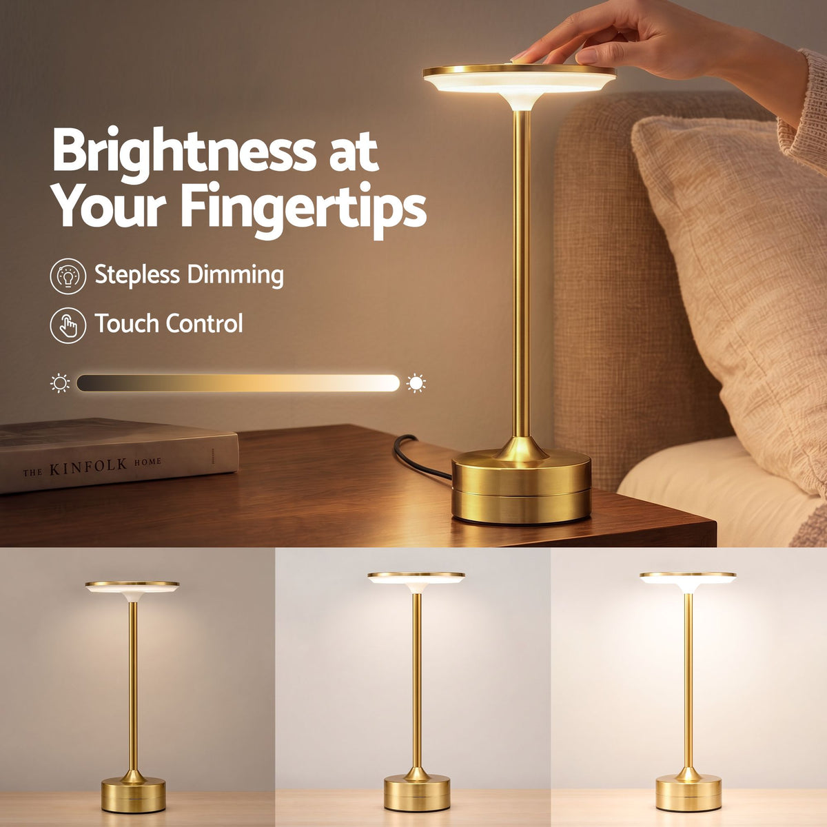 Artiss Gold Touch Table Lamp, Dimmable LED, 3000-6000K, Type-C