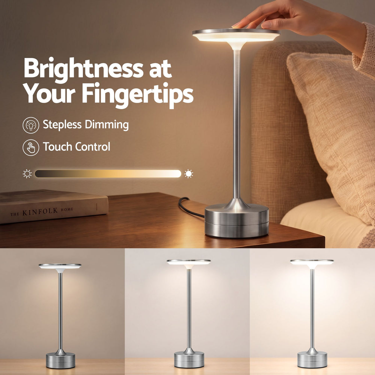 Artiss Silver Touch Table Lamp, 3000-6000K Dimmable LED