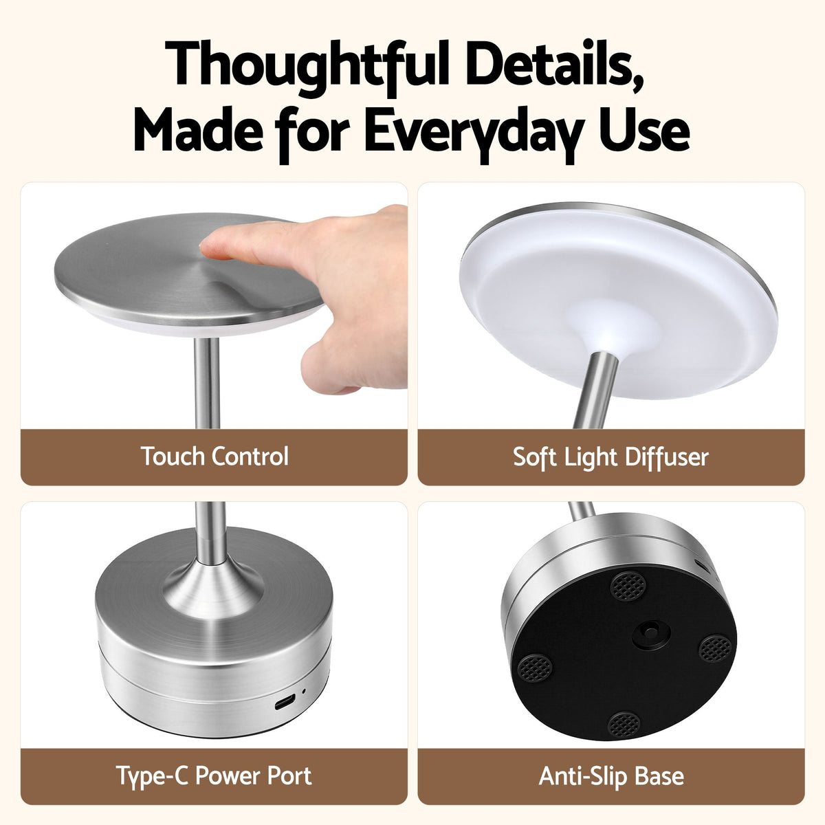 Artiss Silver Touch Table Lamp, 3000-6000K Dimmable LED
