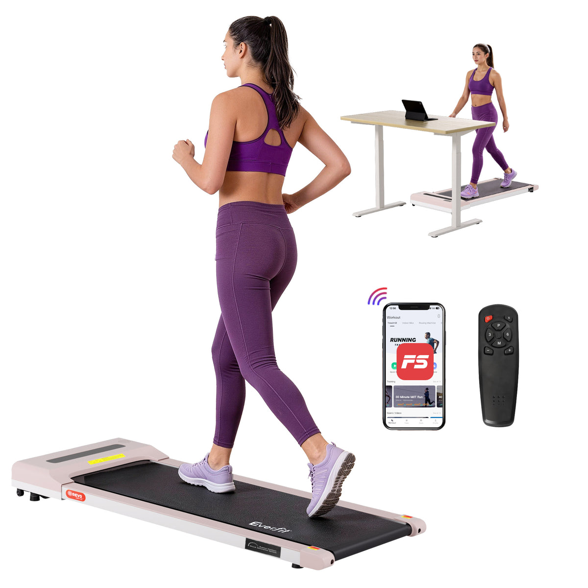Everfit Electric Walking Pad Treadmill Under Desk 360mm Pink