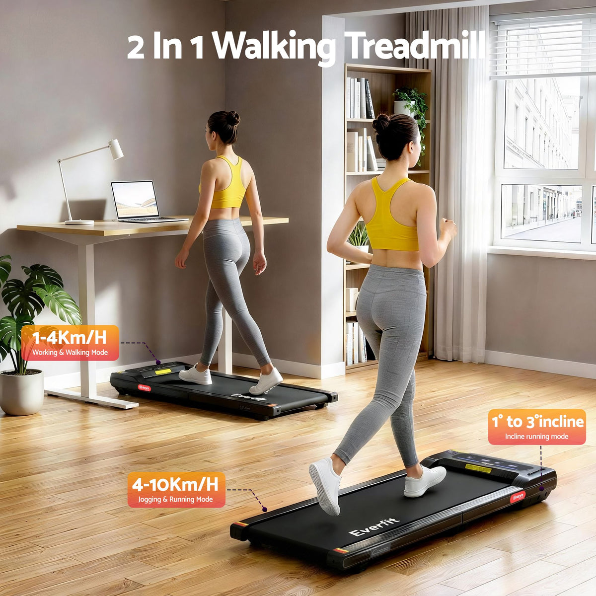 Everfit 2-in-1 Walking Pad Treadmill with 38cm Belt