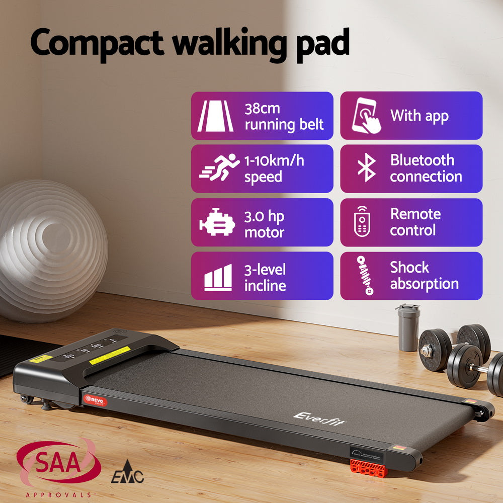 Everfit 380mm Electric Walking Pad Treadmill Incline Black