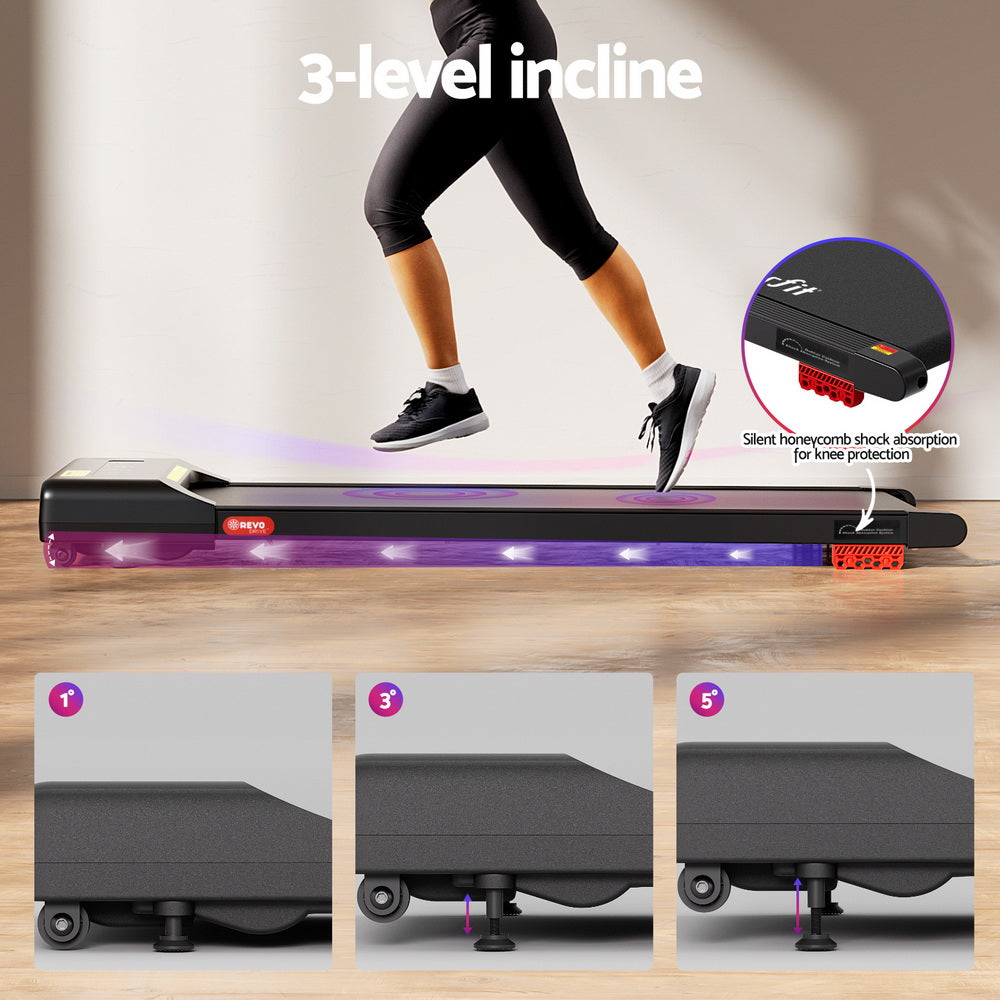 Everfit 380mm Electric Walking Pad Treadmill Incline Black