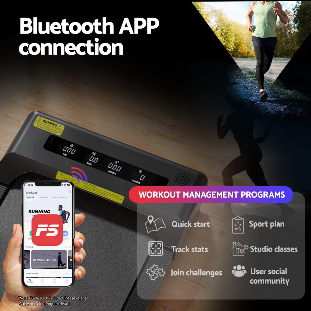 Everfit 380mm Electric Walking Pad Treadmill Incline Black