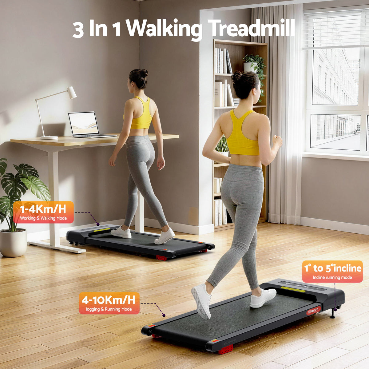 Everfit Electric Walking Pad Treadmill Under Desk 380mm Black