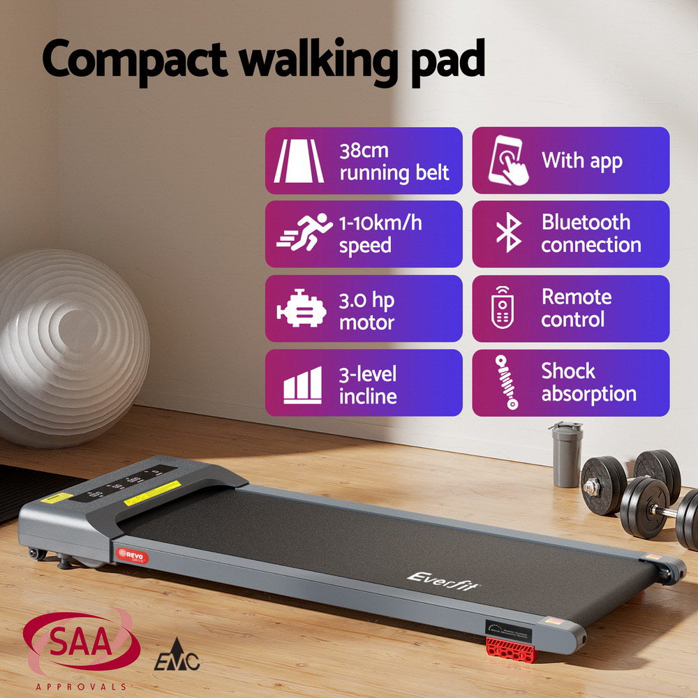 Everfit 380mm Electric Walking Pad Treadmill Incline Grey