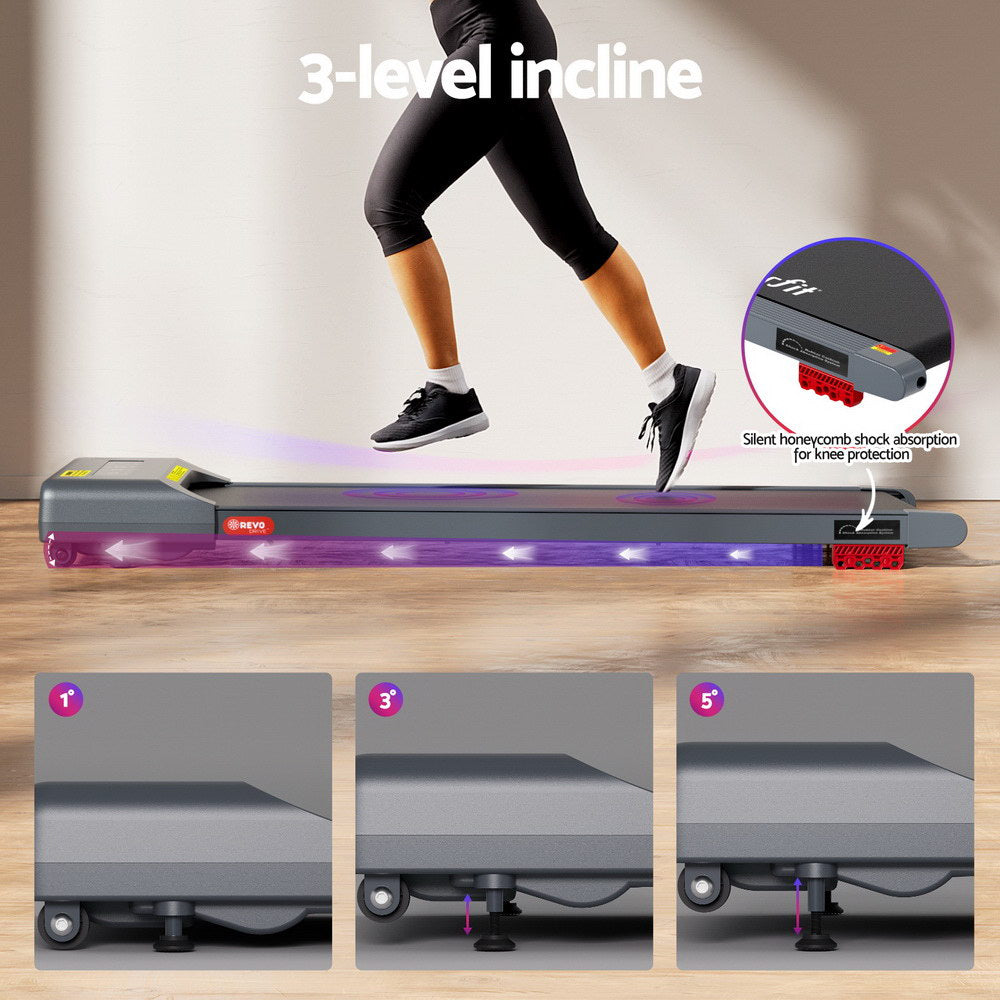Everfit 380mm Electric Walking Pad Treadmill Incline Grey