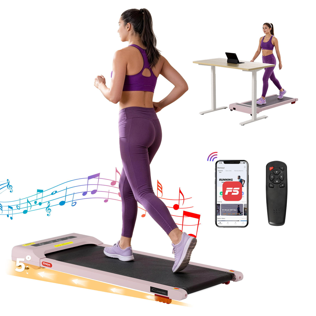 Everfit Electric Walking Pad Treadmill 3 in 1 Incline 380mm Pink