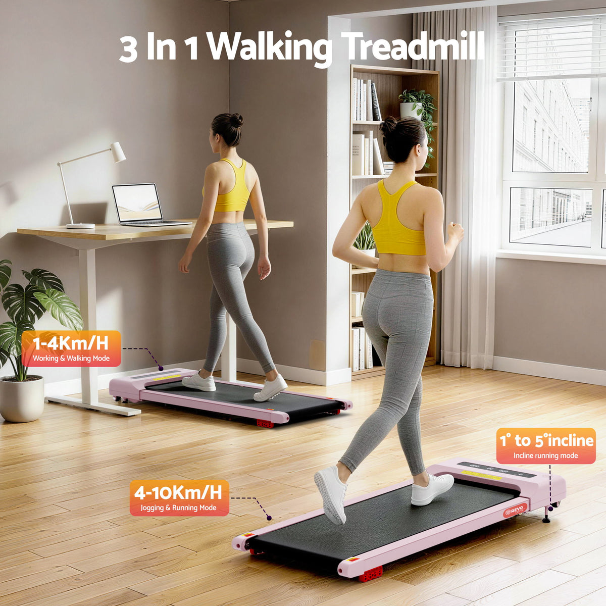 Everfit Electric Walking Pad Treadmill 3 in 1 Incline 380mm Pink