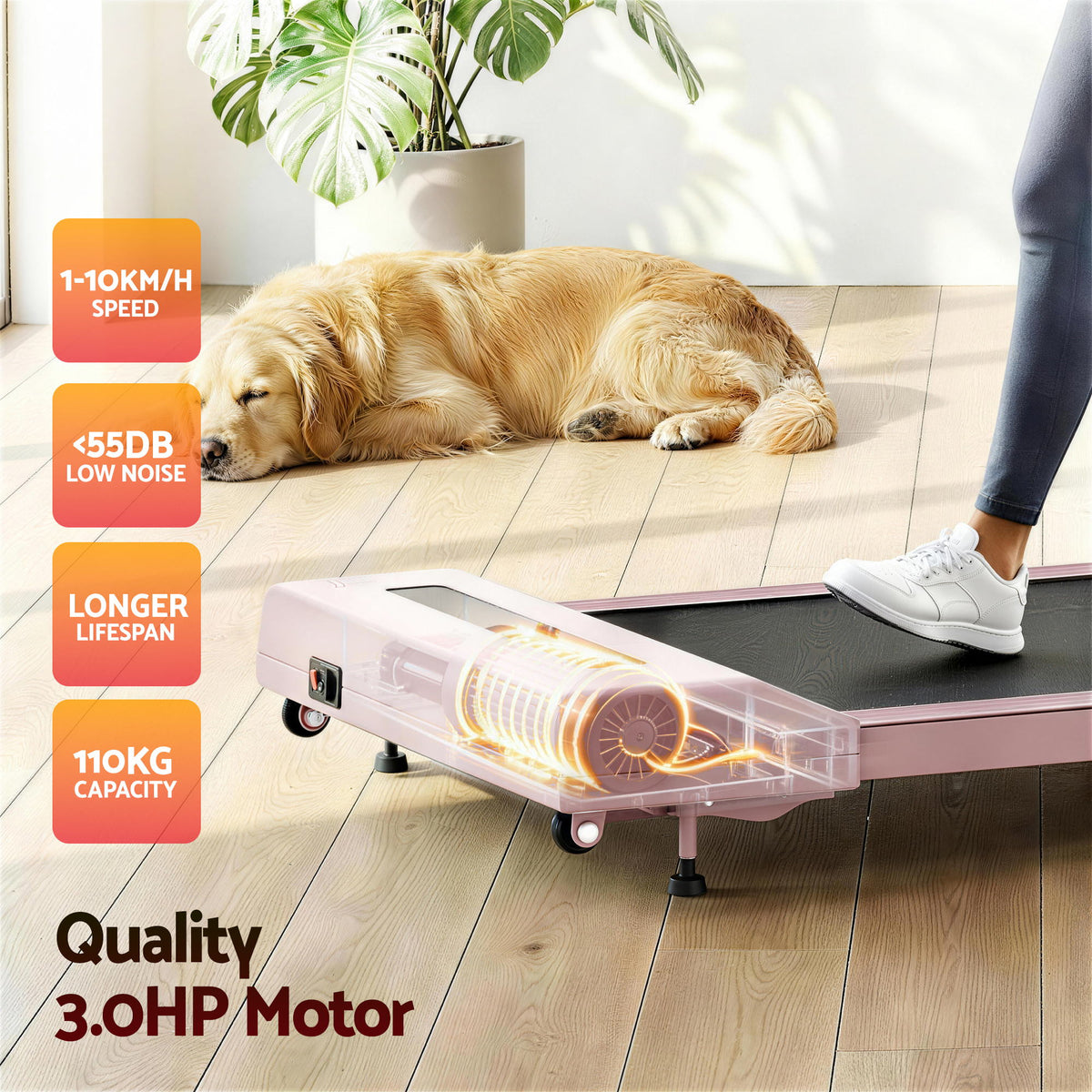 Everfit Electric Walking Pad Treadmill 3 in 1 Incline 380mm Pink