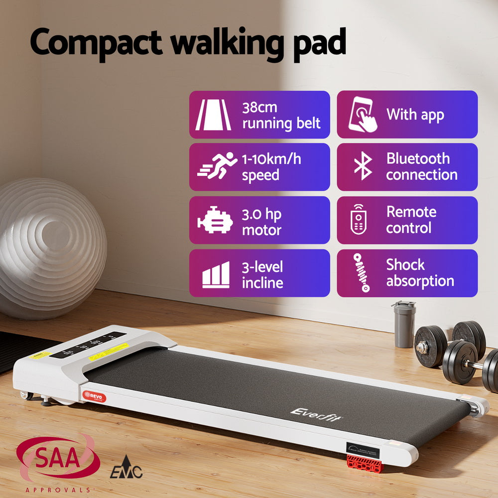Everfit 380mm Electric Walking Pad Treadmill Incline White